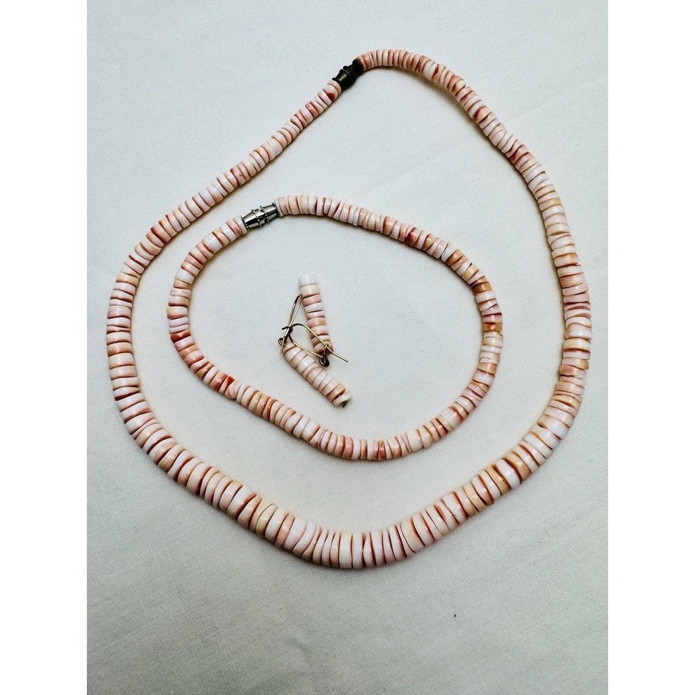 Vintage Spiny Oyster Heishi Shell Beaded Necklace Set Southwestern Pink Cowgirl - Picture 7 of 9
